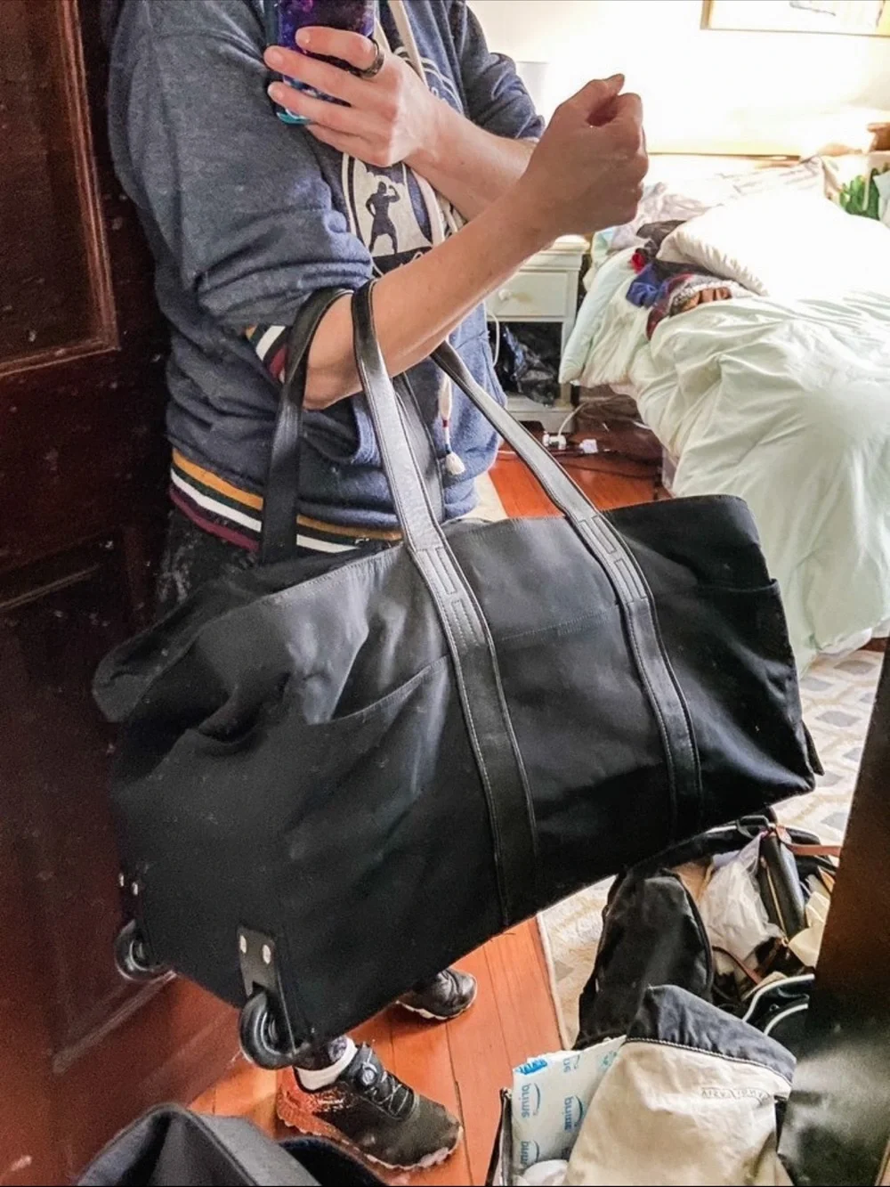Hermes Black Men’s Duffel Bag with Leather Trim